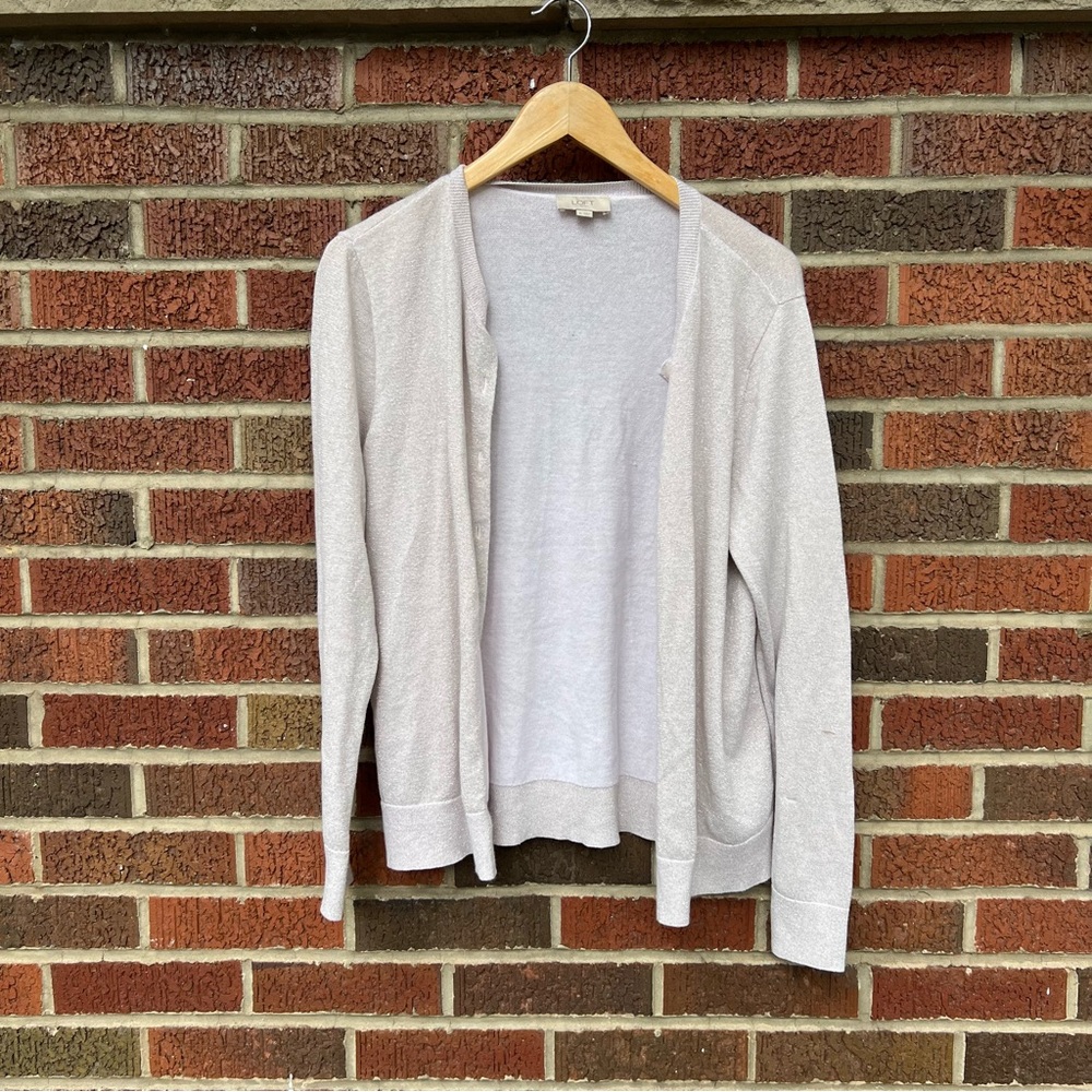 LOFT Pale Pink and Silver Button Down Sweater Cardigan